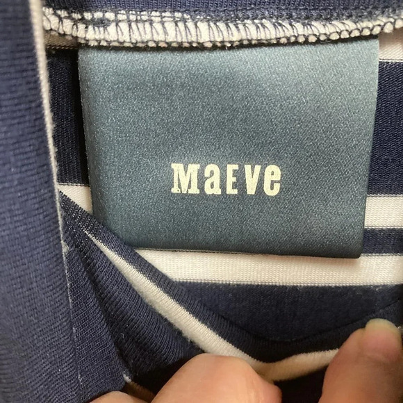 Maeve Anthropologie Navy & White Striped Turtleneck Dress, Sharkbite Hem, Medium - Picture 3 of 10